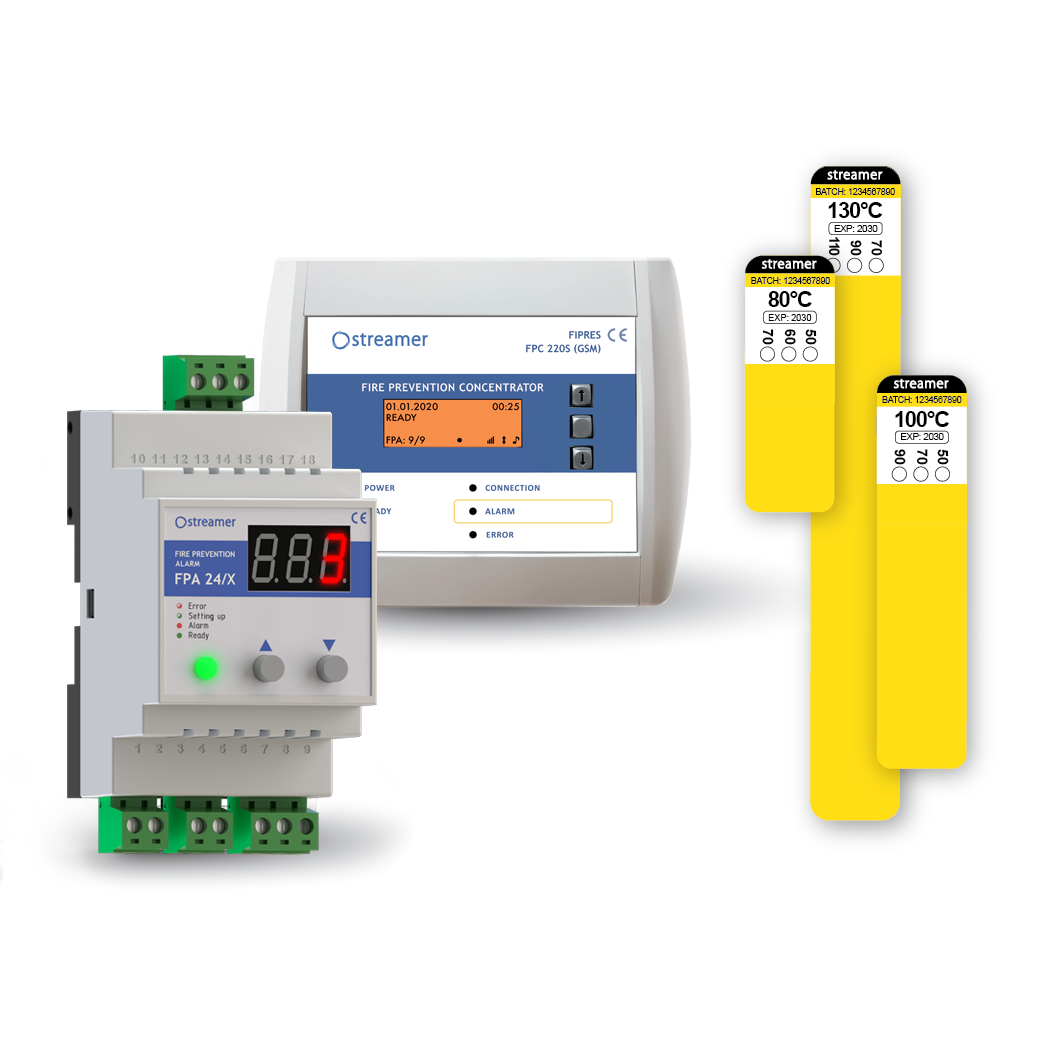 Non-Reversible Temperature Labels with activation temperatures 80, 100, 130 degrees, Alarm and Concentrator.
